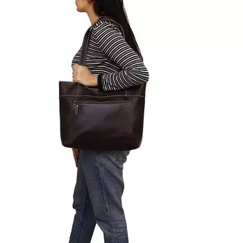 Сумка-тоут из натуральной кожи для женщин, большая сумка для работы, большой кошелек для работы, сумка через плечо 16 x 12 x 4 in коричневый