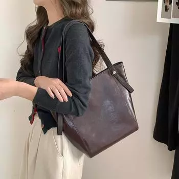 Сумка-тоут из натуральной кожи Niche Wing Bag для женщин, переносная вручную, большой емкости, винтажная сумка через плечо из коровьей кожи растительного дубления One Size чёрный