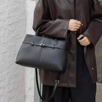 Сумка-тоут из натуральной кожи с верхним слоем из коровьей кожи, большая вместимость, для работы и поездок, женская сумка-тоут «все в одном» чёрный