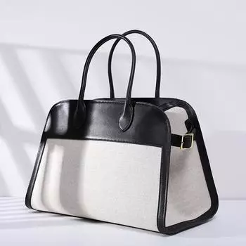 Сумка-тоут из натуральной кожи TR Niche Canvas Patchwork Высококачественная и универсальная кожаная сумка-тоут для женщин, отправляющихся на работу 26cm чёрный