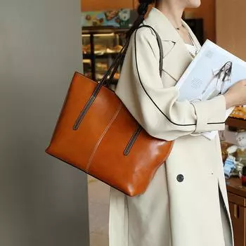 Сумка-тоут из натуральной кожи, женская, большая вместимость, винтажная сумка через плечо, женская сумка для поездок на работу, большая сумка через плечо под мышкой