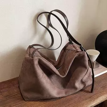 Сумка-тоут из натуральной замши большой вместимости женская сумка-тоут Boston сумка через плечо для поездок на работу сумка через подмышку коричневый