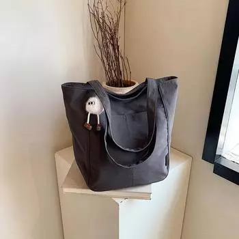 Сумка-тоут из однотонного нейлона, повседневная женская сумка через плечо, модная и универсальная женская сумка для поездок на работу, сумка чёрный