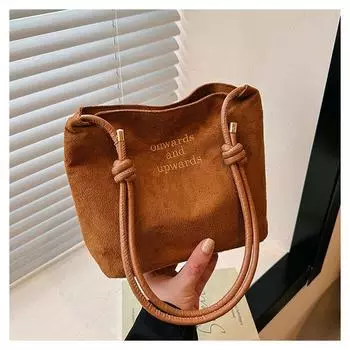 Сумка-тоут из оленьей кожи, вельветовая, повседневная, большая вместимость, простая, модная, иностранного стиля, однотонная, индивидуальная, модная коричневый