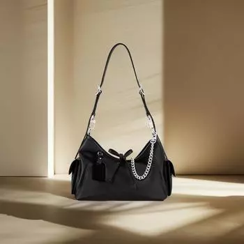 Сумка-тоут из овчины, новая черная сумка-тоут Warrior Niche Design, сумка на одно плечо высшего качества 32x15x23cm чёрный