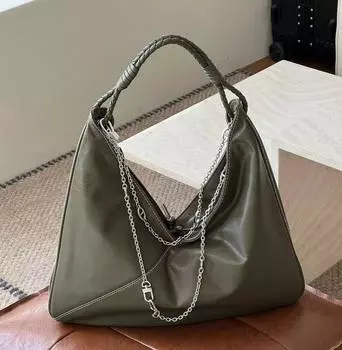 Сумка-тоут из овчины растительного дубления большой вместимости, плетеная, ручная, в стиле ретро, с цепочкой, верхний слой, сумка для подмышек из овчины 40x5x37cm армия зеленый