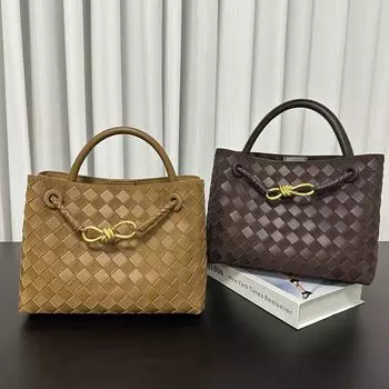 Сумка-тоут из плетеной ткани, женская сумка из замши с металлической пряжкой, большая вместимость, сумка-тоут на одно плечо 25x10x18cm кофейный