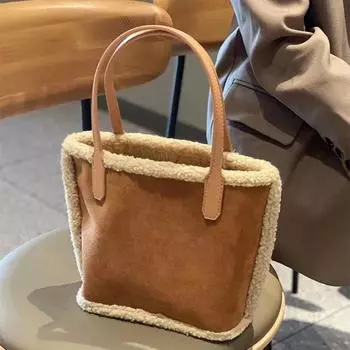 Сумка-тоут из плюша, женская сумка через плечо, матовый кошелек и сумка-тоут, женская дизайнерская сумка, сумка для мамы и ребенка one size коричневый