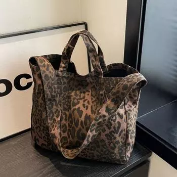 Сумка-тоут из ретро-холща, большая вместимость, дорожная сумка, классическая сумка Crossbody с леопардовым принтом, вечеринка белый