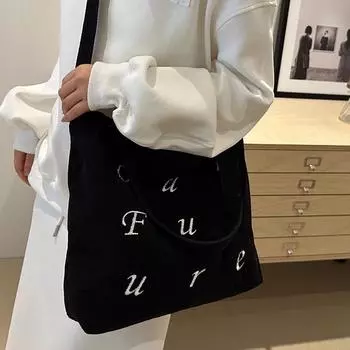 Сумка-тоут из ткани с вышитыми буквами Niche Design, женская вельветовая сумка через плечо, сумка-мессенджер большой вместимости, повседневная сумка красный