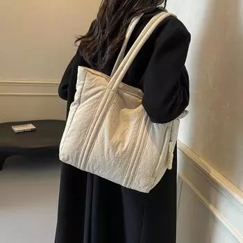 Сумка-тоут из утолщенного нейлона с несколькими карманами на молнии для повседневного ношения на плече для студентов-художников серый