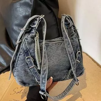 Сумка-тоут из выстиранного денима премиум-класса Sense, сумка Spice Girl, старая ретро-сумка на плечо большой емкости 22*9*14 хаки