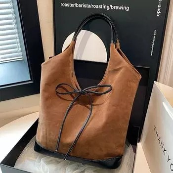 Сумка-тоут из замши с плетением, сумка для поездок на работу, женская сумка в стиле ретро премиум-класса коричневый