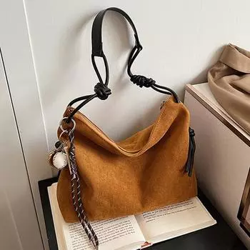 Сумка-тоут из замши в стиле ретро для женщин, осень-зима, новая, большая вместительная сумка через плечо, темперамент, сумки для поездок под мышками