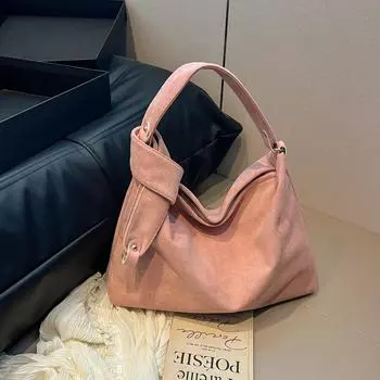 Сумка-тоут из замши в стиле ретро для женщин, зимняя, для поездок на работу, большая вместимость, простая, темпераментная, женская сумка через плечо 39*10*29 коричневый