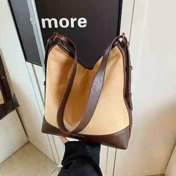 Сумка-тоут из замши в стиле ретро для женщин, осенне-зимняя, универсальная, большой емкости, сумка через плечо, текстурированная, сумка-ведро на одно плечо для поездок на работу (20cm<Max Length<30cm)