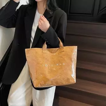 Сумка-тоут из желейной кожи большой вместимости для женщин, дорожная сумка чёрный