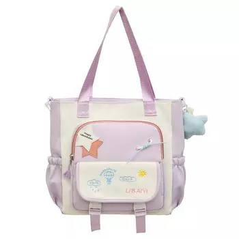 Сумка-тоут контрастного цвета в студенческом стиле для женщин, большая вместительная сумка-тоут с рисунком студента фиолетовый