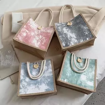 Сумка-тоут Льняная сумка Женская мода Коробка для ланча на выход Сумка Bento Японская девушка Ручная переноска Маленькая сумка розовый