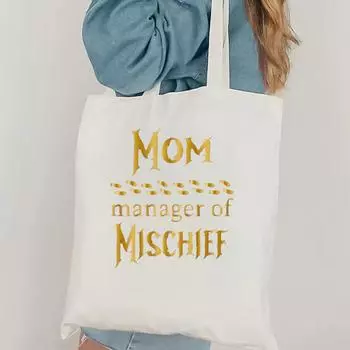 Сумка-тоут Magical Manager of Mischief, косметичка Potter Mom, волшебная сумка-шоппер Wizard Mom, сумка-шоппер Magical Mom WHITE