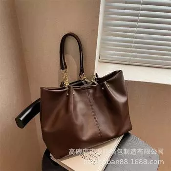 Сумка-тоут, модная цепочка, женская сумка 2024 года, новая большая сумка через плечо, простая повседневная сумка чёрный