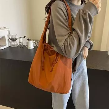 Сумка-тоут на шнурке, однотонная женская сумка через плечо, большая вместимость бежевый