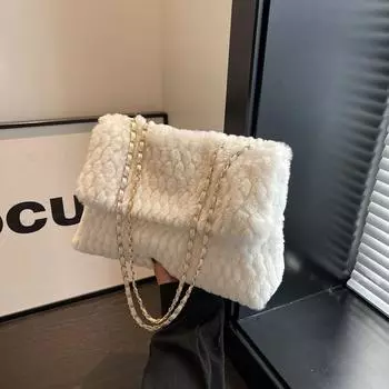 Сумка-тоут Niche chain 2024, новая зимняя сумка, женская модная сумка через плечо в иностранном стиле, повседневная сумка-мессенджер с цепочкой чёрный