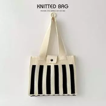 Сумка-тоут Niche Design в черно-белую полоску на одно плечо для студентов