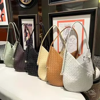 Сумка-тоут Niche из натуральной кожи, женская сумка, плетеная сумка из овчины, большая вместимость, сумка на одно плечо, повседневная сумка для поездок на работу 26x1x35cm чёрный