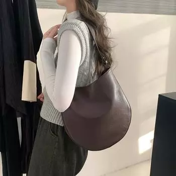 Сумка-тоут Niche из натуральной кожи, винтажная, мягкая, из коровьей кожи, большая вместимость, сумка-седло через плечо, сумка на одно плечо, подмышечная сумка One Size чёрный