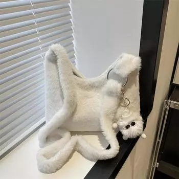 Сумка-тоут Niche Plush, зимняя сумка нового стиля, женская модная простая сумка через плечо, повседневная сумка для поездок на работу Without pendant