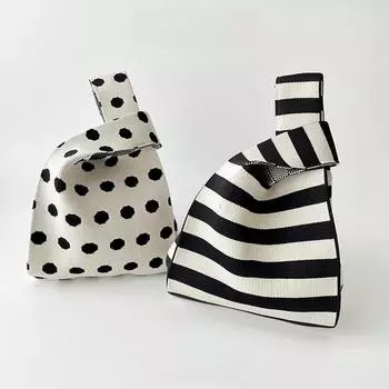 Сумка-тоут Niche Polka Dot Striped Knitted Shoulder Tote - Универсальная сумка большой вместимости