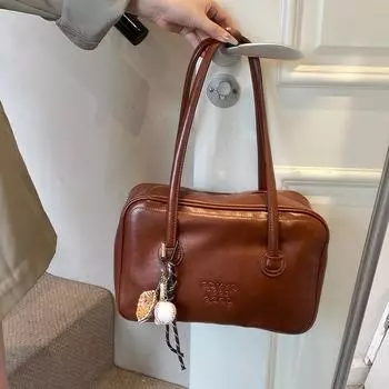 Сумка-тоут Niche Retro Texture для женщин, сумки 2024 года, новая сумка-тоут большой вместимости, сумка через плечо для поездок на работу 32*11.5*20 коричневый