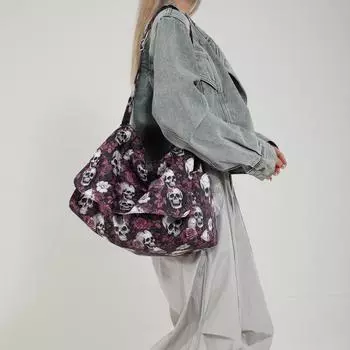 Сумка-тоут Niche с принтом черепа, женская, 2024 года, новая модная популярная сумка через плечо под мышкой, простая сумка-мессенджер чёрный