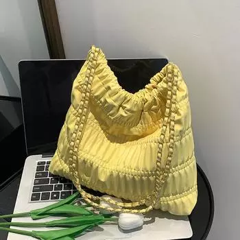 Сумка-тоут, новая женская сумка, модная ретро-сумка в корейском стиле, мятая, однотонная сумка на цепочке, вместительная, трендовая, универсальная, женская сумка через плечо