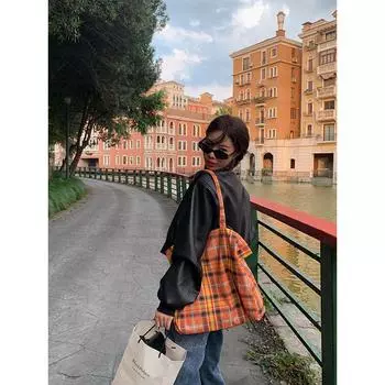 Сумка-тоут оранжевого цвета в стиле ретро для женщин, для поездок на работу, вместительная сумка на одно плечо, подмышечная сумка, высокий уровень внешнего вида, модная холщовая сумка оранжевый