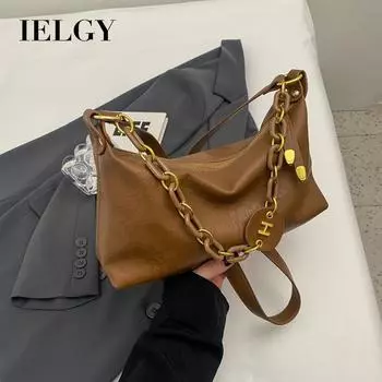 Сумка-тоут премиум-класса IELGY с ретро-текстурой, большая вместимость, сумка через плечо для поездок на работу, сумка на цепочке подмышкой чёрный