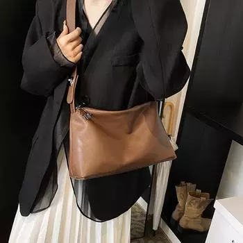 Сумка-тоут премиум-текстуры в стиле ретро, повседневная, с широким плечевым ремнем, женская зимняя универсальная сумка через плечо коричневый