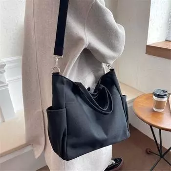 Сумка-тоут, простая холщовая сумка в стиле ретро, повседневная сумка через плечо для поездок на работу чёрный