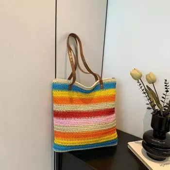 Сумка-тоут Rainbow Woven Bag женская весенняя сумка большой вместимости для подмышек Seaside Travel коричневый