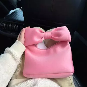 Сумка-тоут с бантом в виде сердца, розового облака, космическая хлопковая симпатичная мини-сумка-колокольчик розовый