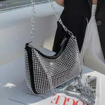 Сумка-тоут с бриллиантами, сумка подмышки, новинка 2024 года, зимняя качественная женская дизайнерская сумка из искусственной кожи, роскошная брендовая сумка через плечо