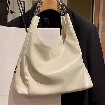 Сумка-тоут с цепочкой, большая вместимость, сумка через плечо, стильная женская сумка для поездок на работу, мягкая кожаная сумка через плечо чёрный