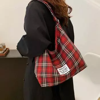 Сумка-тоут с клетчатым принтом, женская, большая вместительная, сумка через плечо для поездок на работу и учебу синий