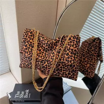 Сумка-тоут с леопардовым принтом и цепочкой, вместительная, женская сумка, летняя новая сумка-мессенджер 2024 года, текстурированная сумка через плечо белый