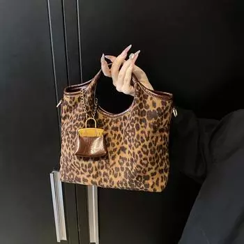 Сумка-тоут с леопардовым принтом, повседневная, вместительная, ретро, матовая, сумка-ведро, нишевая, на одно плечо