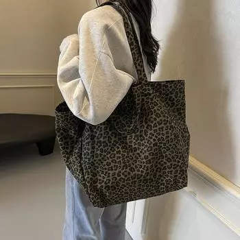 Сумка-тоут с леопардовым принтом, женская, большая вместительная сумка через плечо коричневый