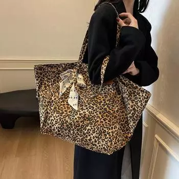 Сумка-тоут с леопардовым принтом, женская, большая вместительная сумка, сумка через плечо для поездок на работу кофейный