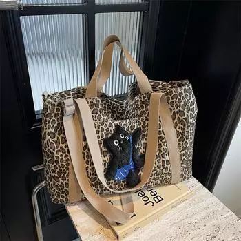 Сумка-тоут с леопардовым принтом, женская сумка через плечо, большая вместительная сумка для покупок