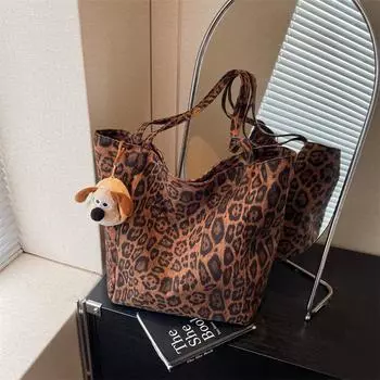 Сумка-тоут с леопардовым принтом, женская сумка через плечо, большая вместимость, сумка подмышкой коричневый